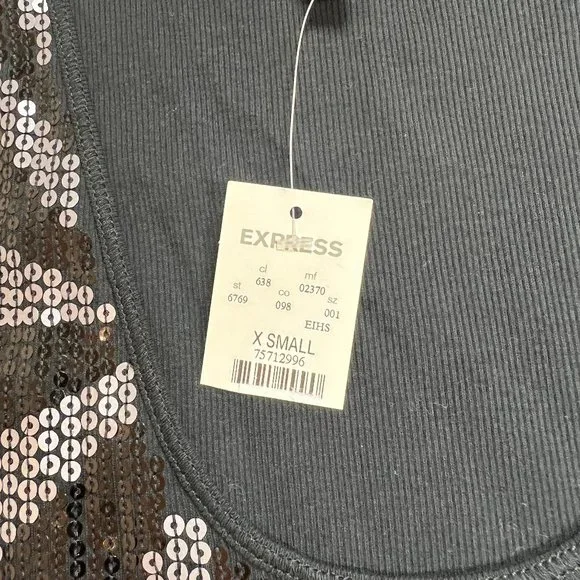 NWT Express Black/Silver Sequins Tank Top size XS - Picture 6 of 9